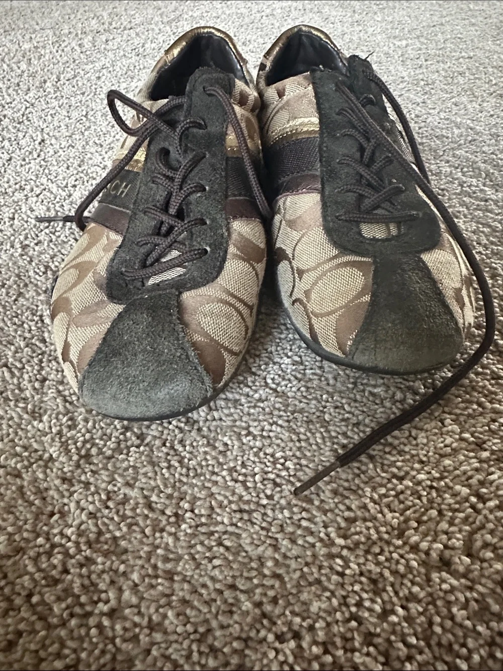 Coach Brown Signature Logo Sneakers with Gold Trim